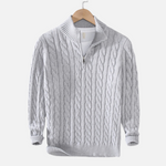 Men’s Cable Knit Quarter Zip Stand Collar Long Sleeve Sweater
