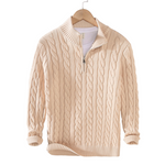 Men’s Cable Knit Quarter Zip Stand Collar Long Sleeve Sweater