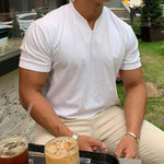 Men's Casual Mandarin Collar Short Sleeve Pullover Shirt
