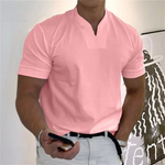 Men's Casual Mandarin Collar Short Sleeve Pullover Shirt