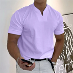 Men's Casual Mandarin Collar Short Sleeve Pullover Shirt