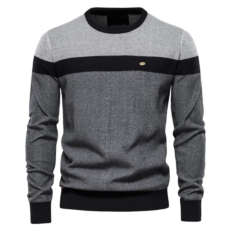 Men’s Color Block Crew Neck Long Sleeve Knit Sweater
