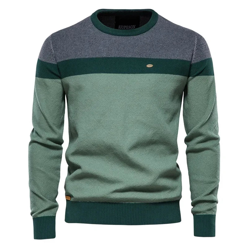 Men’s Color Block Crew Neck Long Sleeve Knit Sweater