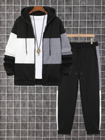 Men’s Color Block Zip Up 2 Piece Tracksuit Set