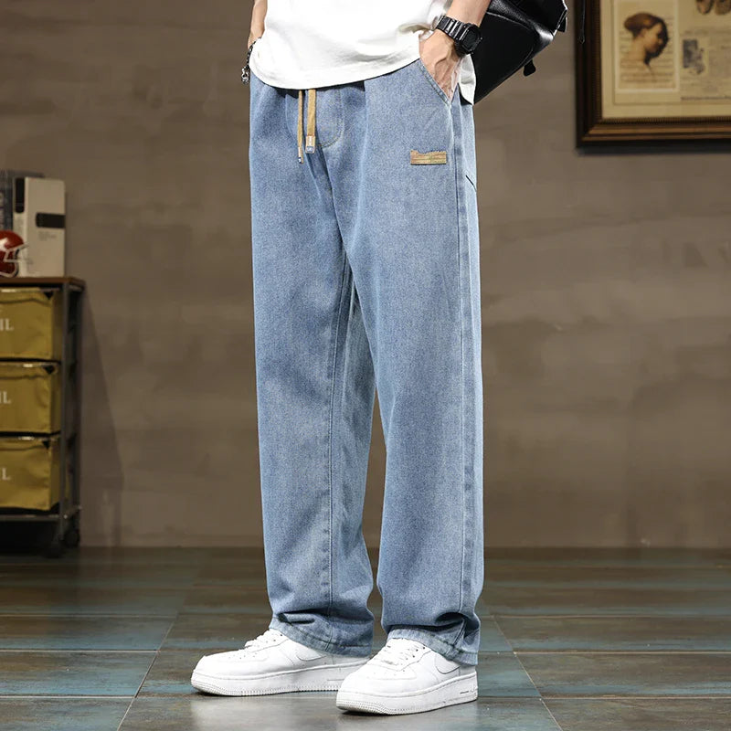 Men’s Drawstring Waist Wide Leg Jeans