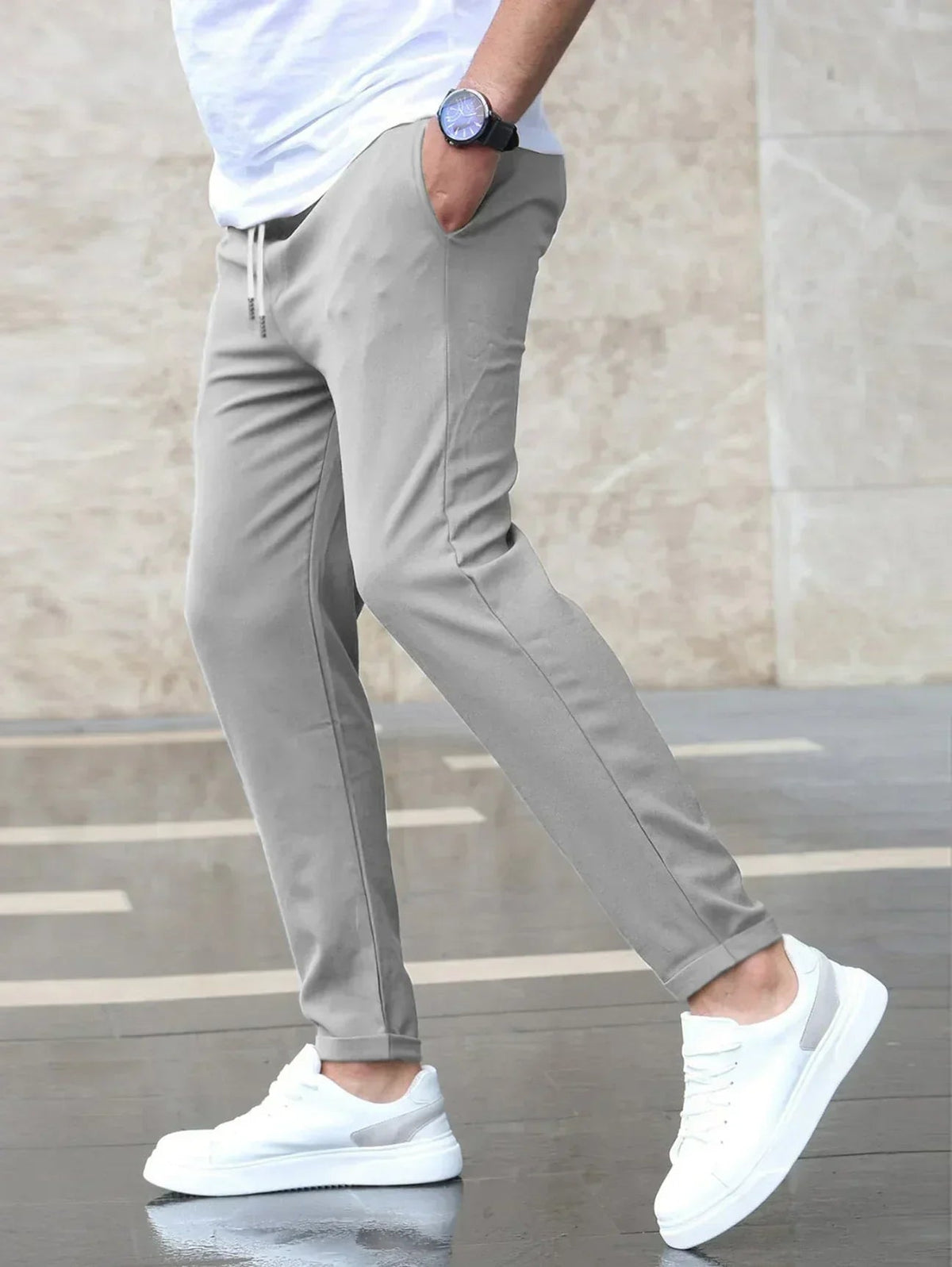 Men’s Elastic Waist Drawstring Slim Fit Pants