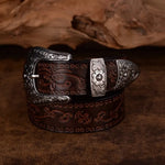 Men’s Engraved Western Belt with Metal Buckle