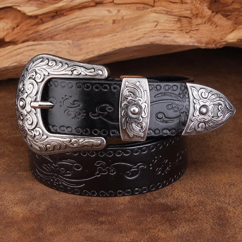 Men’s Engraved Western Belt with Metal Buckle