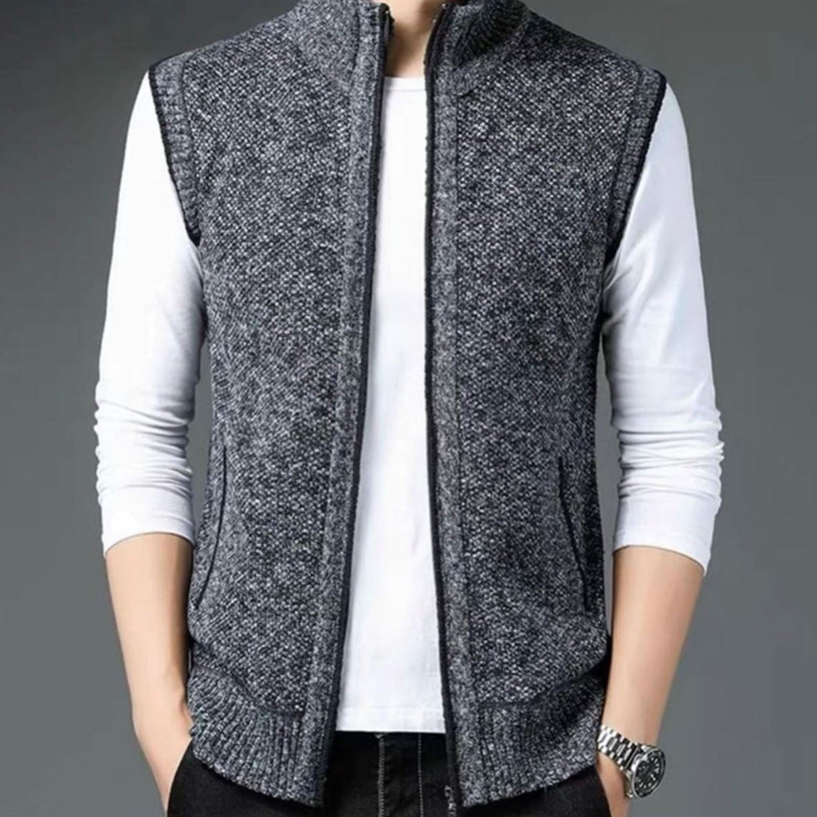 Men’s Full Zip Stand Collar Cardigan Vest
