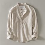 Men's Henley Mandarin Collar Button Front Long Sleeve Pullover Shirt
