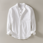 Men's Henley Mandarin Collar Button Front Long Sleeve Pullover Shirt
