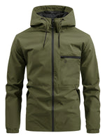 Men’s Hooded Zip Front Chest Pocket Windbreaker Jacket
