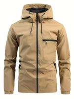 Men’s Hooded Zip Front Chest Pocket Windbreaker Jacket