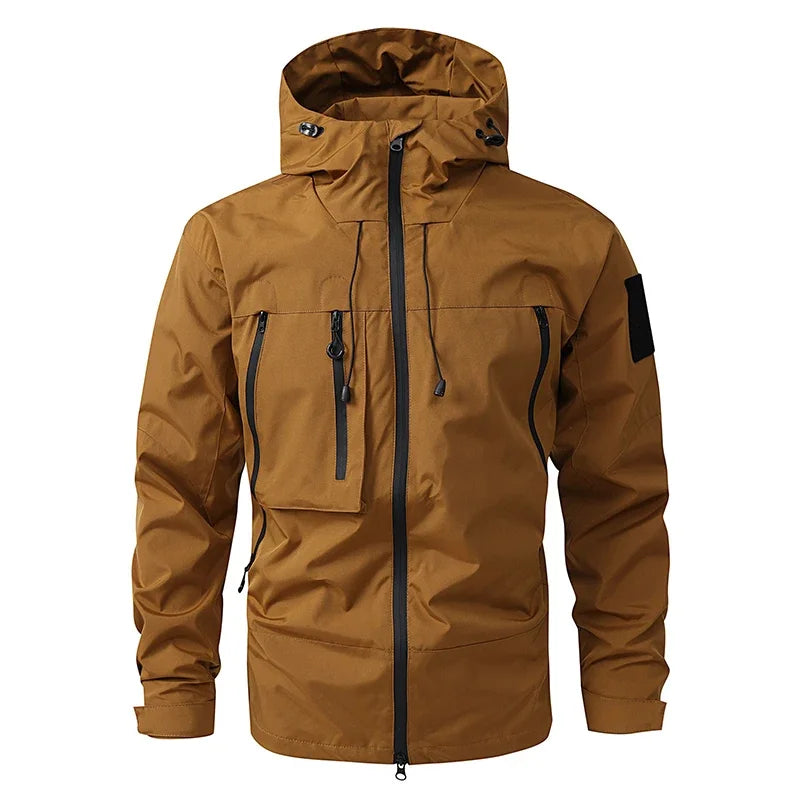 Men’s Hooded Zip Front Multi Pocket Windbreaker Jacket
