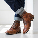 Men’s Lace-Up Distressed Finish Cap Toe Ankle Boots