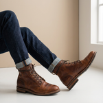 Men’s Lace-Up Distressed Finish Cap Toe Ankle Boots