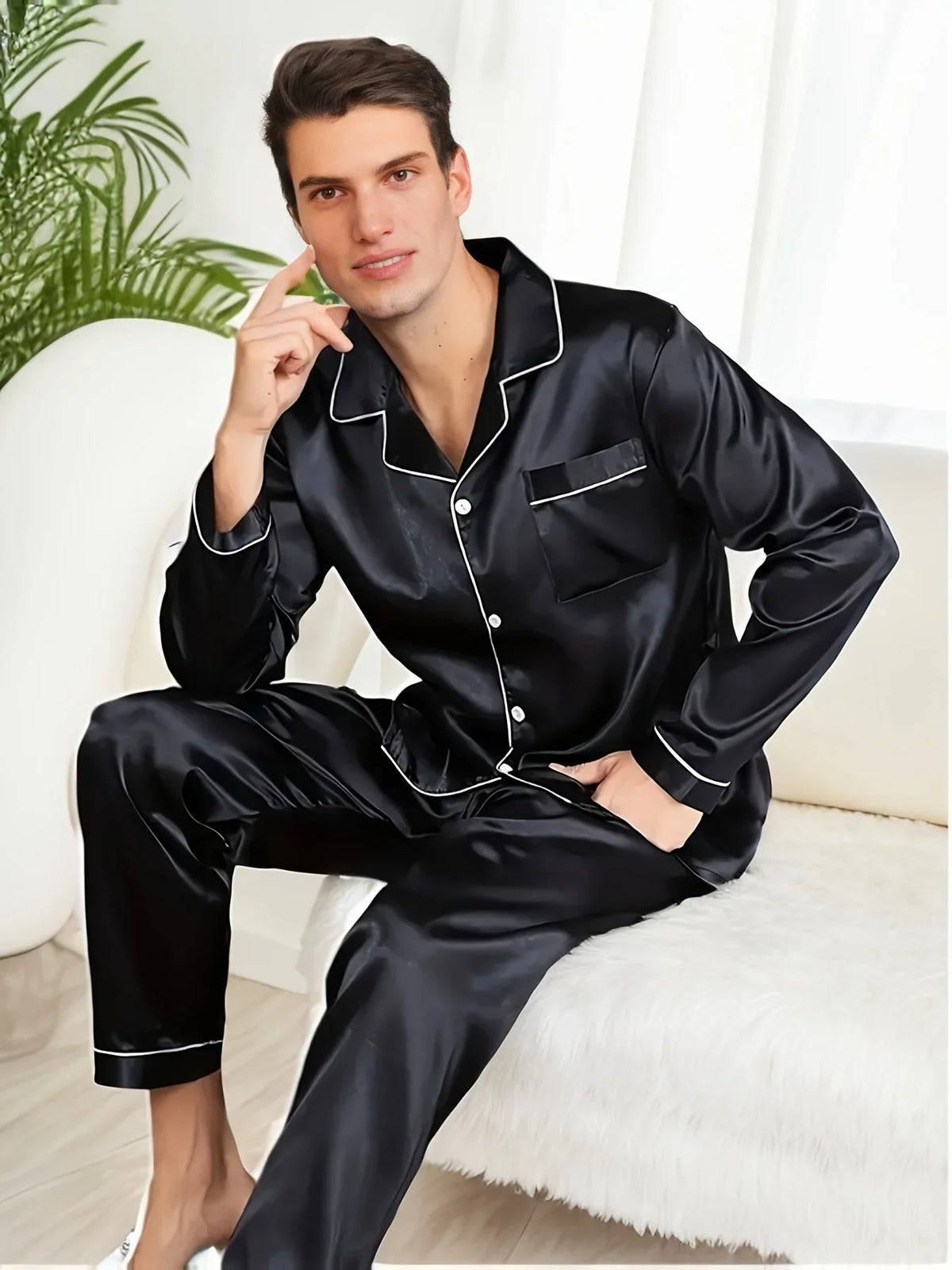 Men’s Long Sleeve Button Front 2 Piece Pajama Set