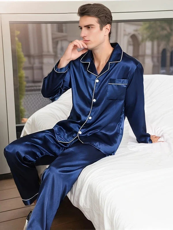 Men’s Long Sleeve Button Front 2 Piece Pajama Set