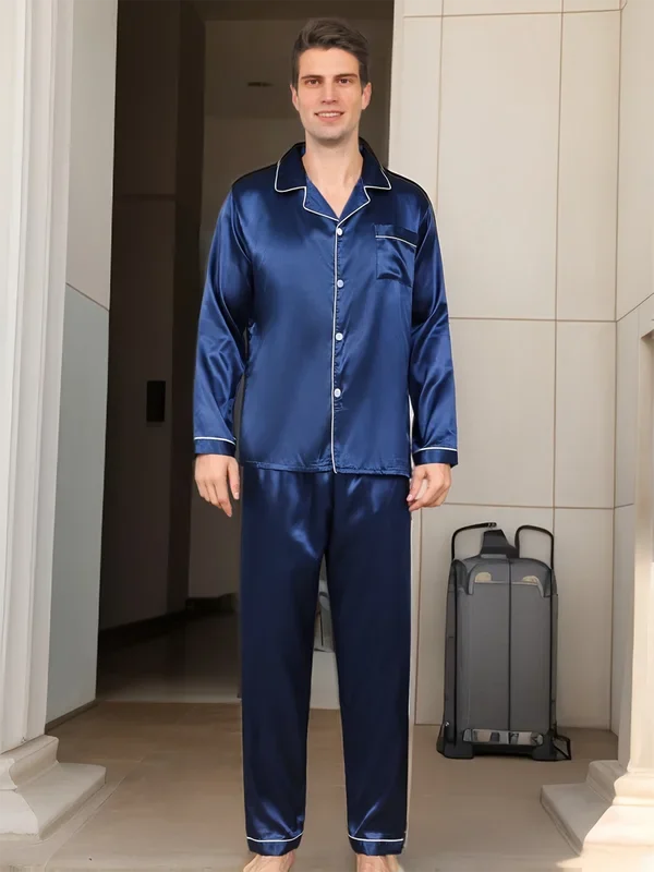 Men’s Long Sleeve Button Front 2 Piece Pajama Set