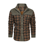Men's Long Sleeve Button Front Fleece-lined Plaid Shirt Jacket