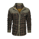 Men's Long Sleeve Button Front Fleece-lined Plaid Shirt Jacket
