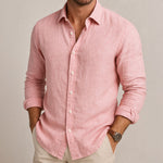 Men's Long Sleeve Button Front Point Collar Curved Hem Shirt