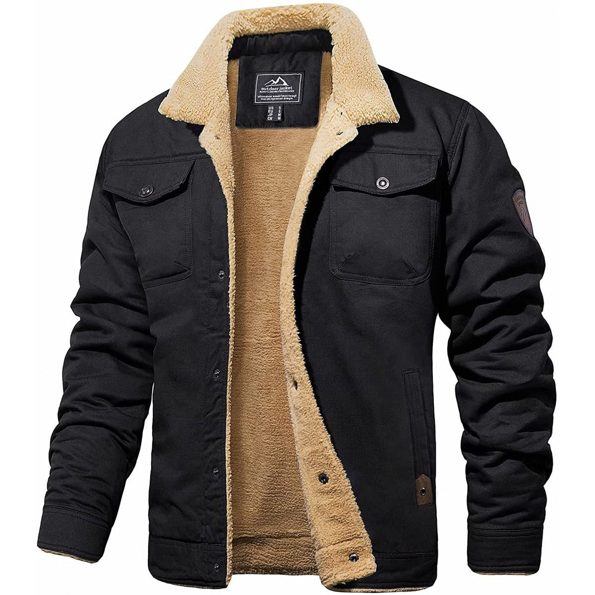 Men's Long Sleeve Button Front Shirt-Style Collar Fleece Lined Jacket