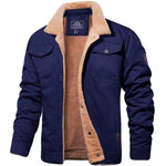 Men's Long Sleeve Button Front Shirt-Style Collar Fleece Lined Jacket