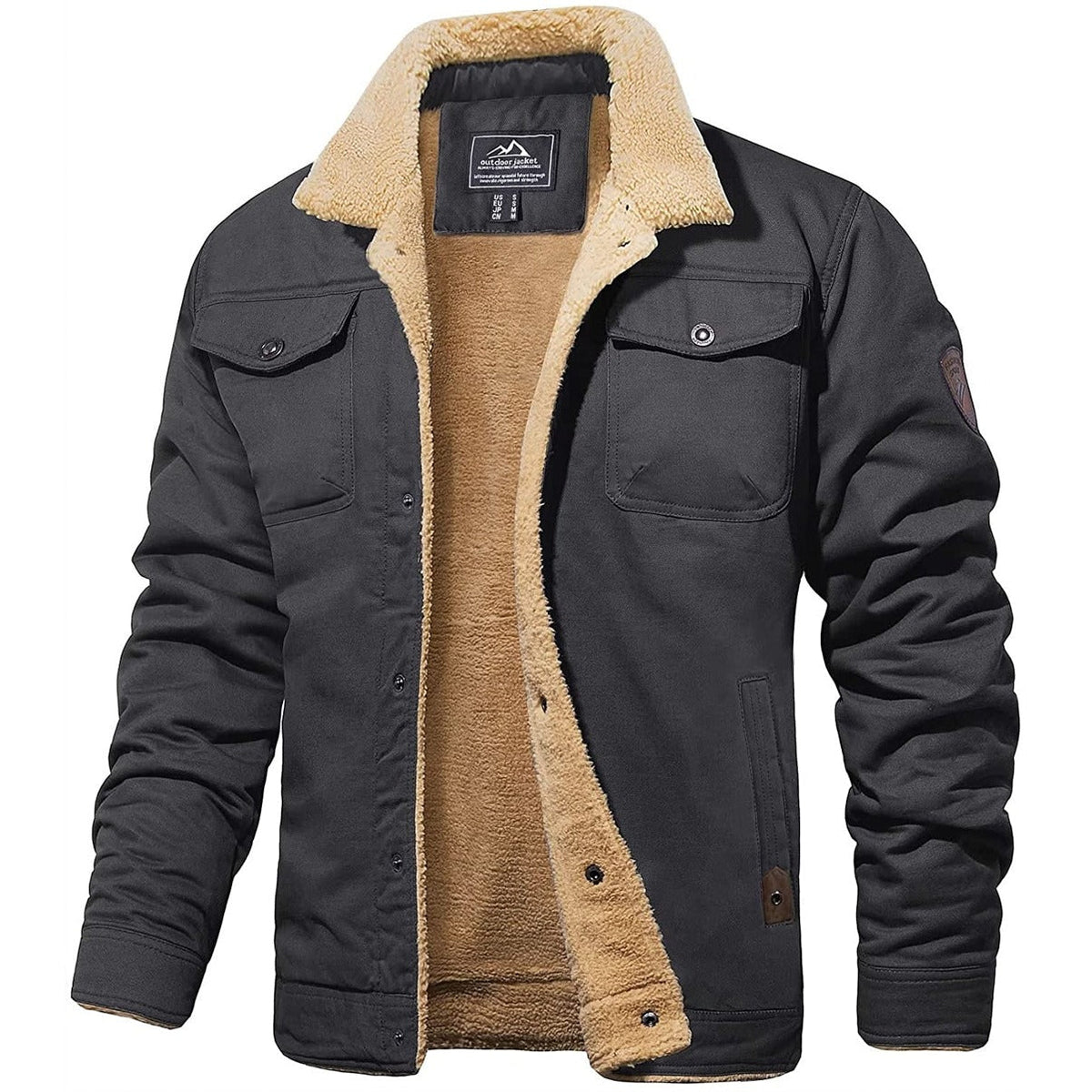 Men's Long Sleeve Button Front Shirt-Style Collar Fleece Lined Jacket