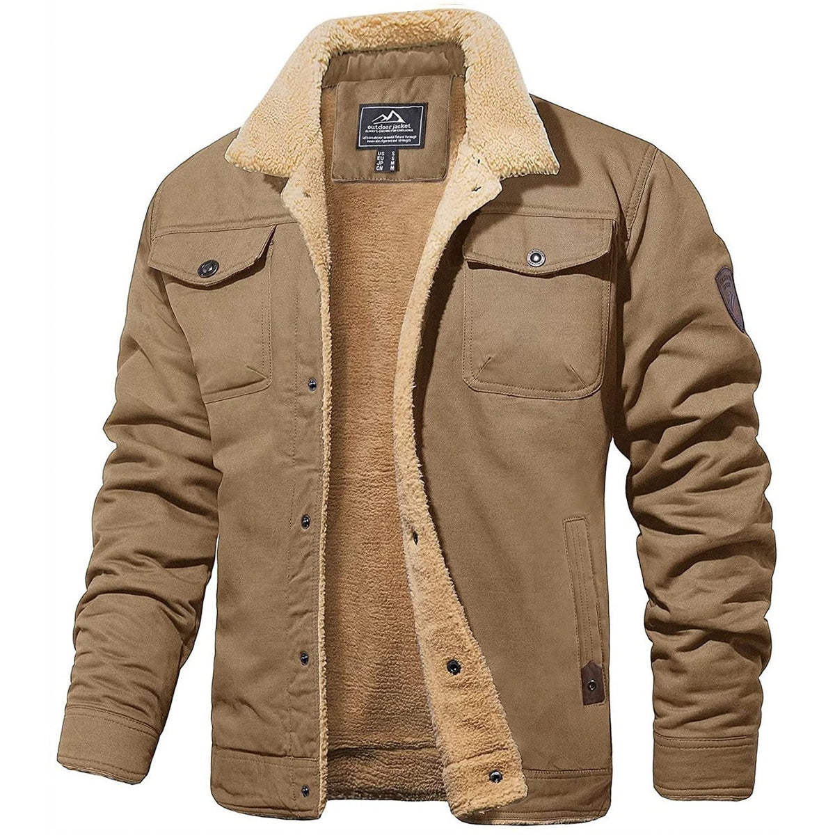 Men's Long Sleeve Button Front Shirt-Style Collar Fleece Lined Jacket