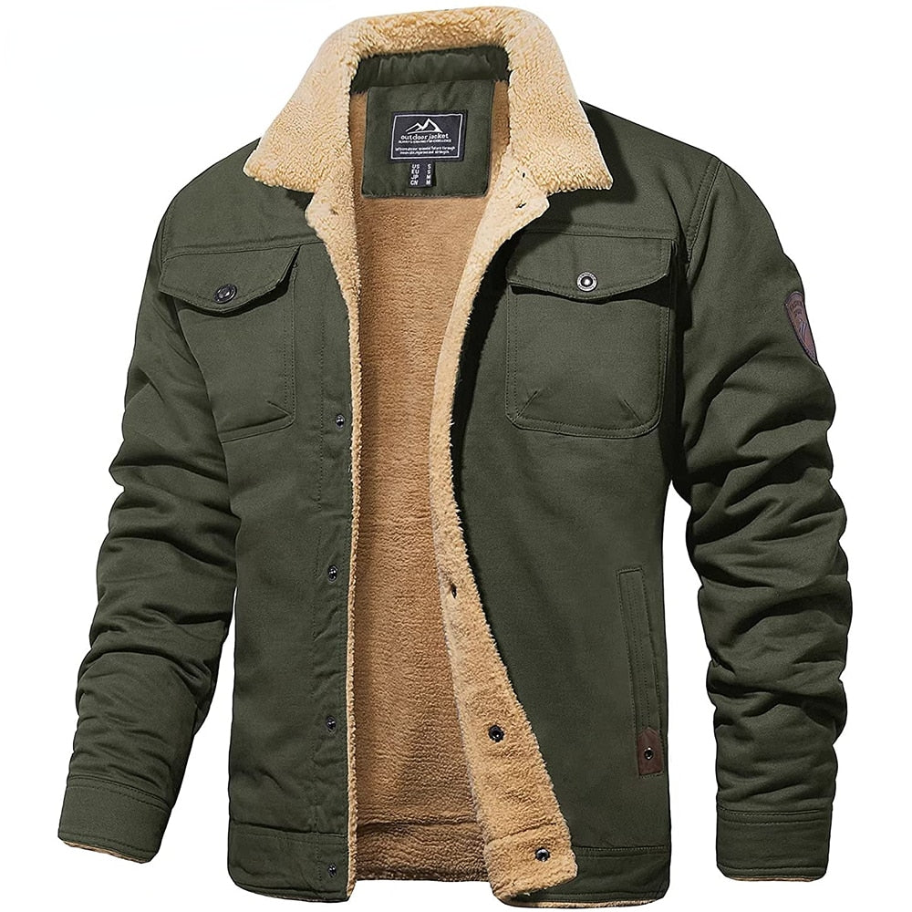 Men's Long Sleeve Button Front Shirt-Style Collar Fleece Lined Jacket
