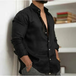 Men's Long Sleeve Button Front Turn Down Collar Rounded Hem Shirt