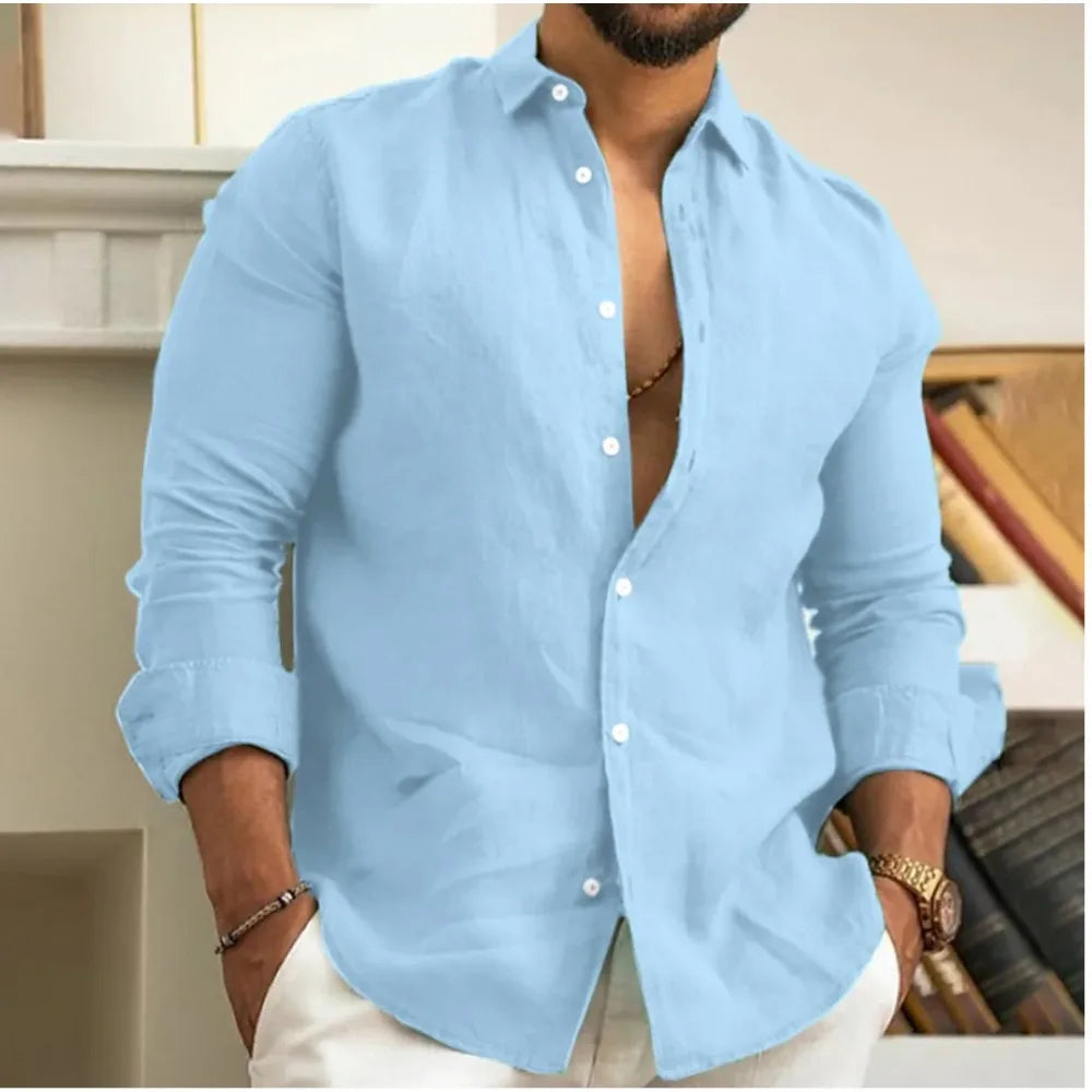 Men's Long Sleeve Button Front Turn Down Collar Rounded Hem Shirt
