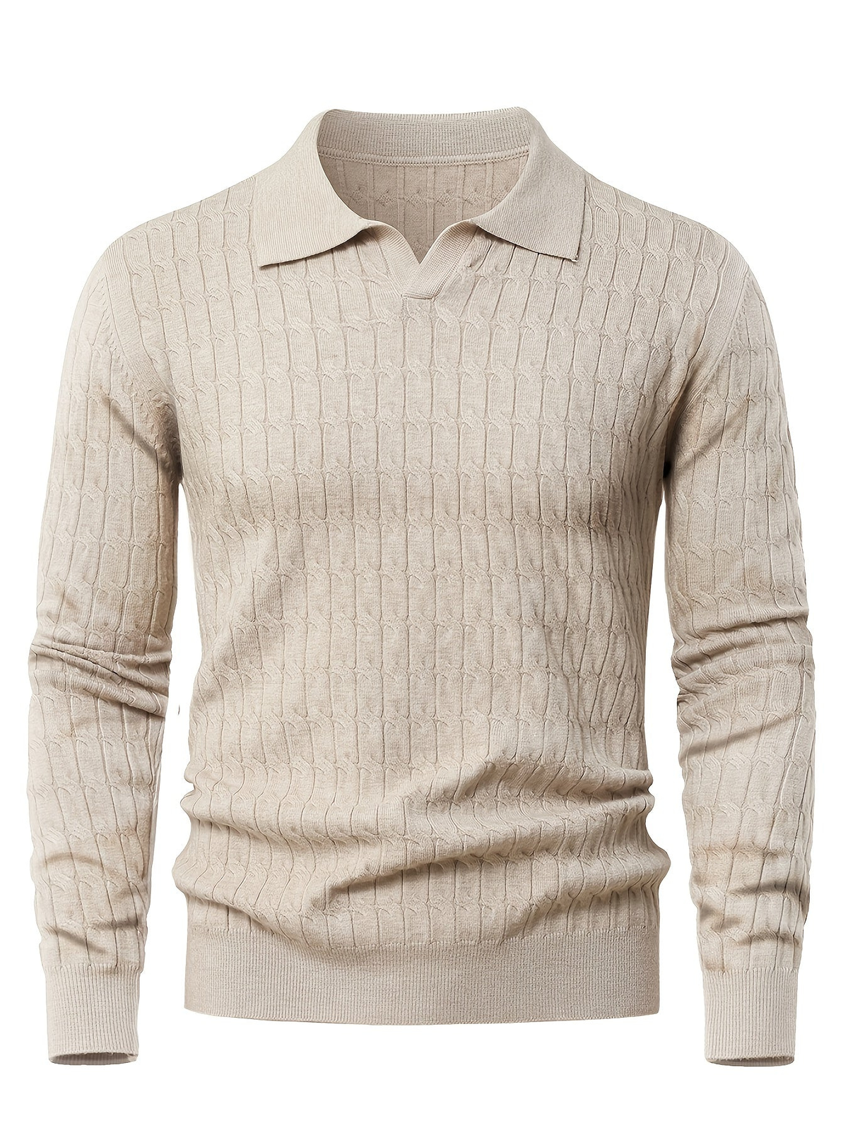 Men's Long Sleeve Cable Knit Polo Sweater