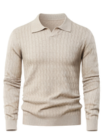 Men's Long Sleeve Cable Knit Polo Sweater