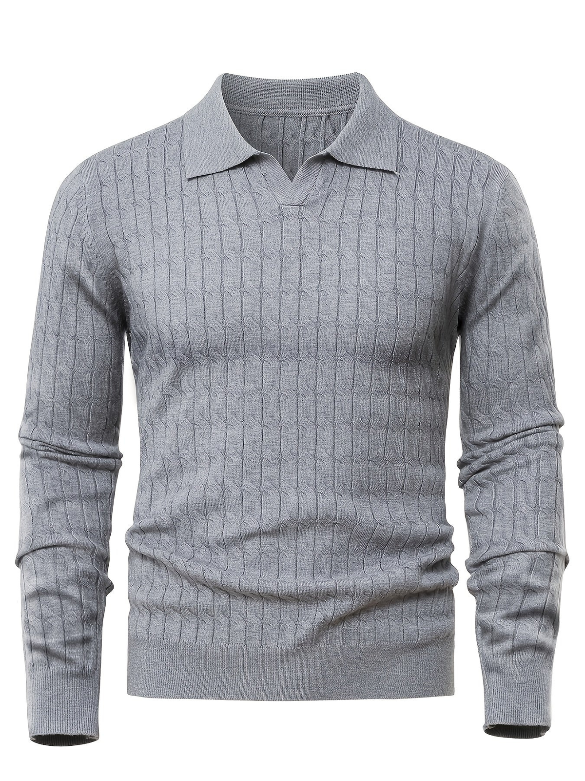 Men's Long Sleeve Cable Knit Polo Sweater