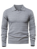 Men's Long Sleeve Cable Knit Polo Sweater