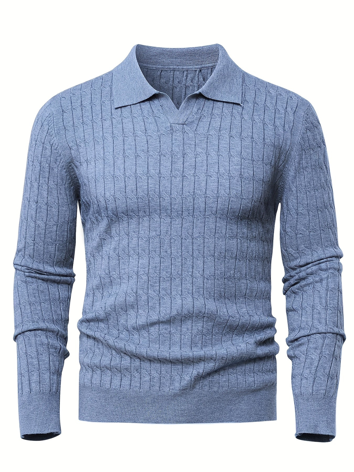 Men's Long Sleeve Cable Knit Polo Sweater
