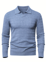 Men's Long Sleeve Cable Knit Polo Sweater