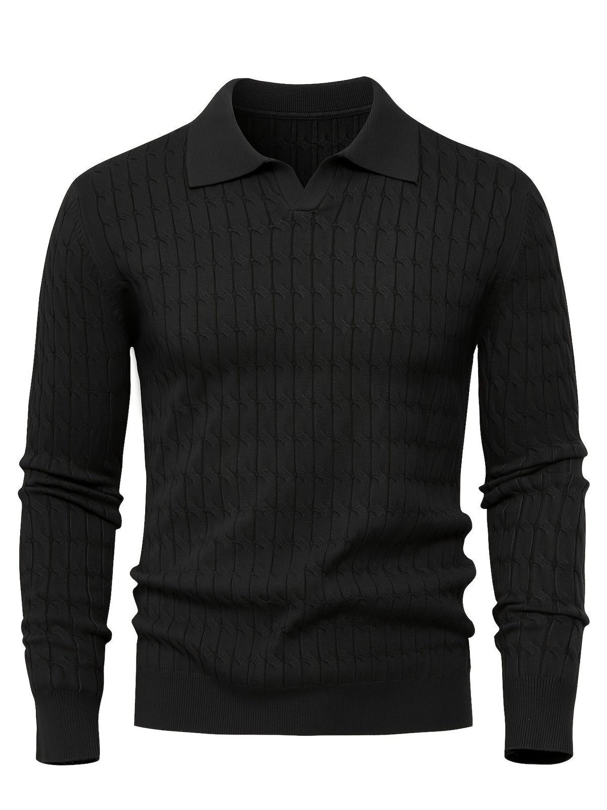 Men's Long Sleeve Cable Knit Polo Sweater