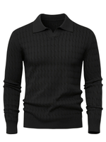 Men's Long Sleeve Cable Knit Polo Sweater