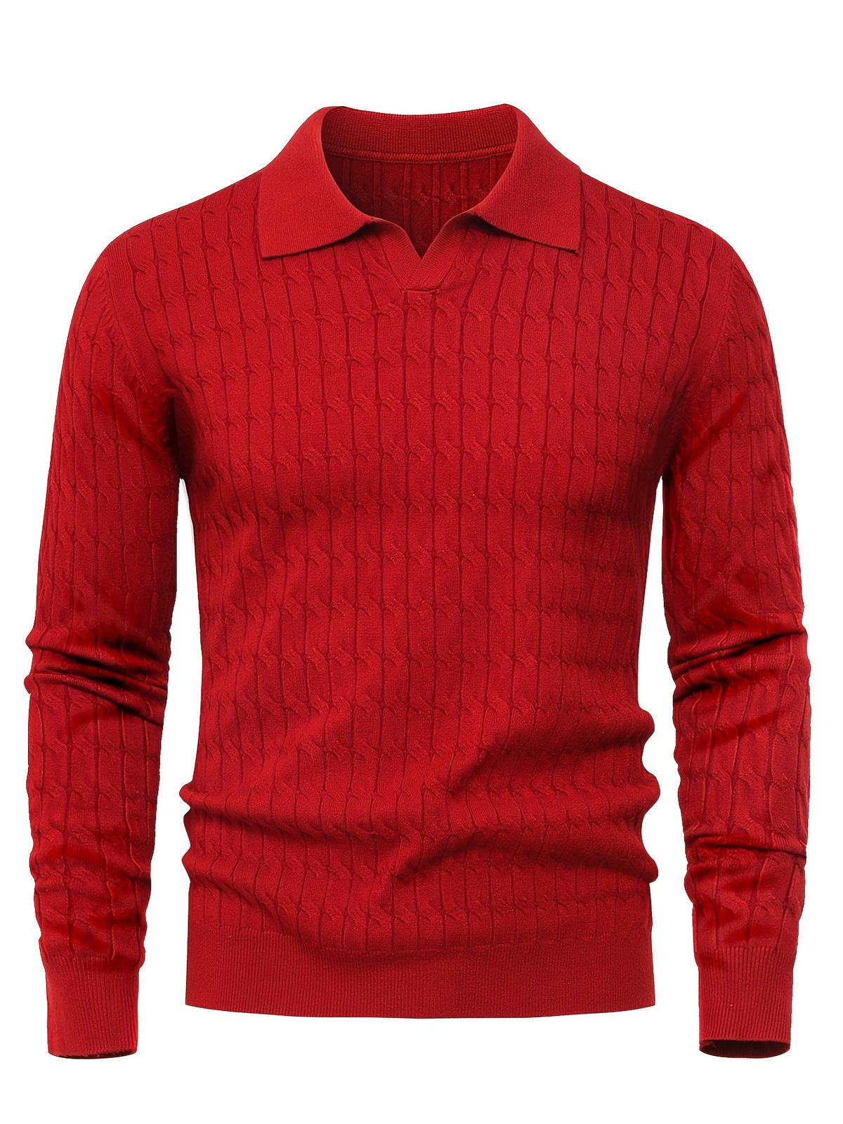 Men's Long Sleeve Cable Knit Polo Sweater