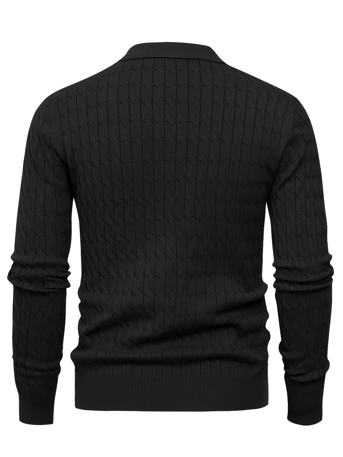 Men's Long Sleeve Cable Knit Polo Sweater