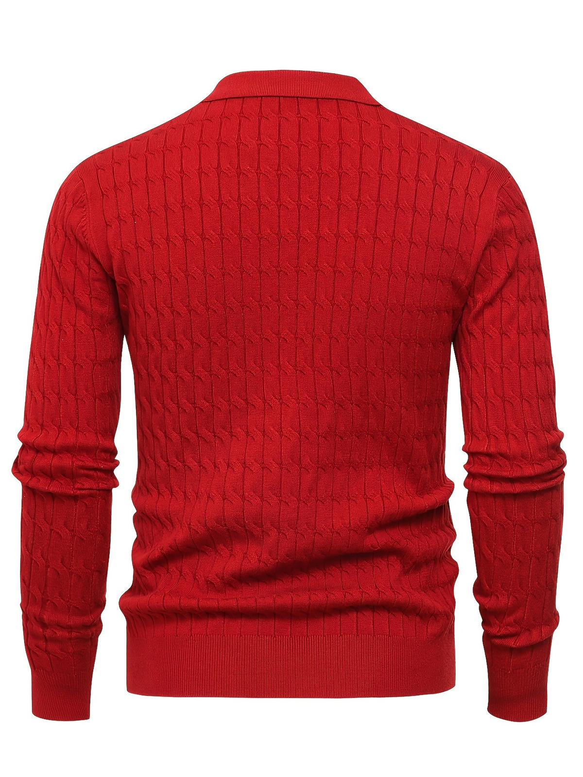 Men's Long Sleeve Cable Knit Polo Sweater