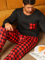 Men’s Long Sleeve Check Pocket 2 Piece Pajama Set