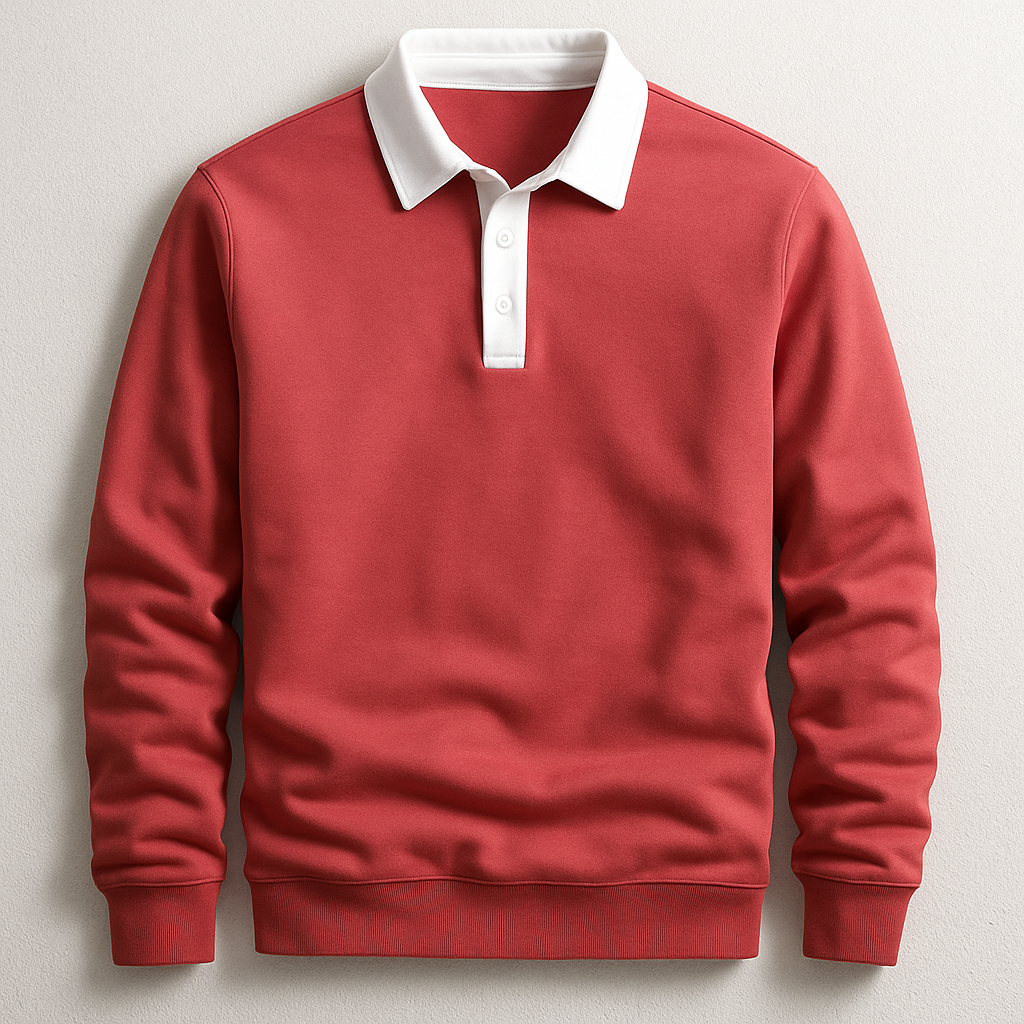 Men's Long Sleeve Contrast Collar Polo Sweater