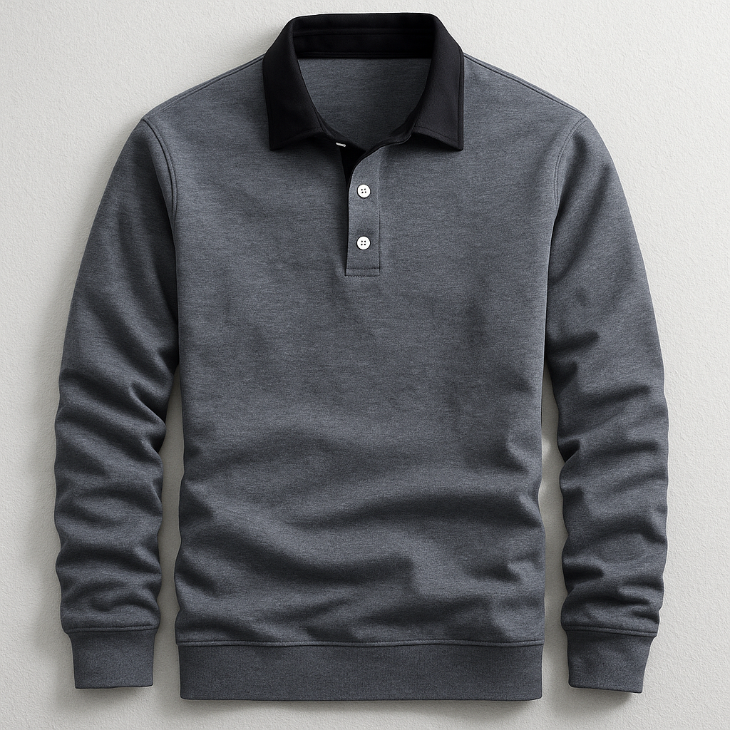 Men's Long Sleeve Contrast Collar Polo Sweater
