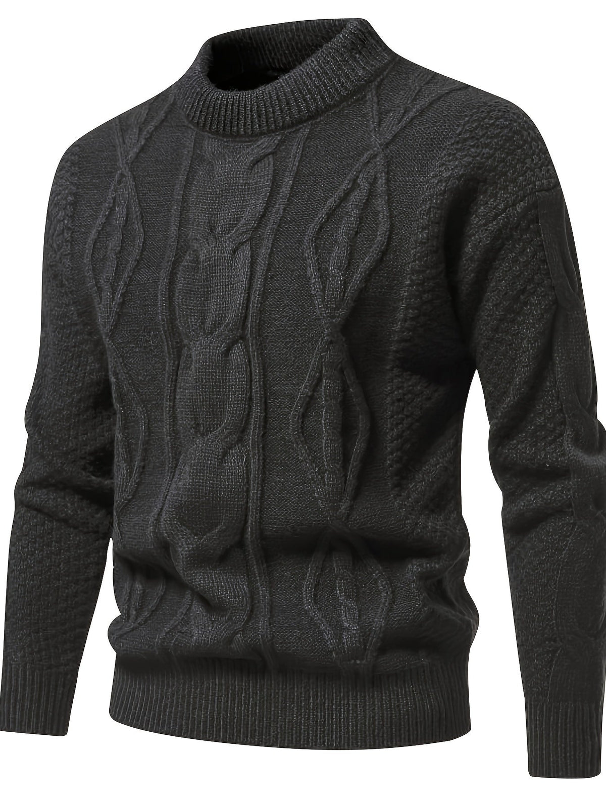 Men's Long Sleeve Crew Neck Cable Knitted Sweater