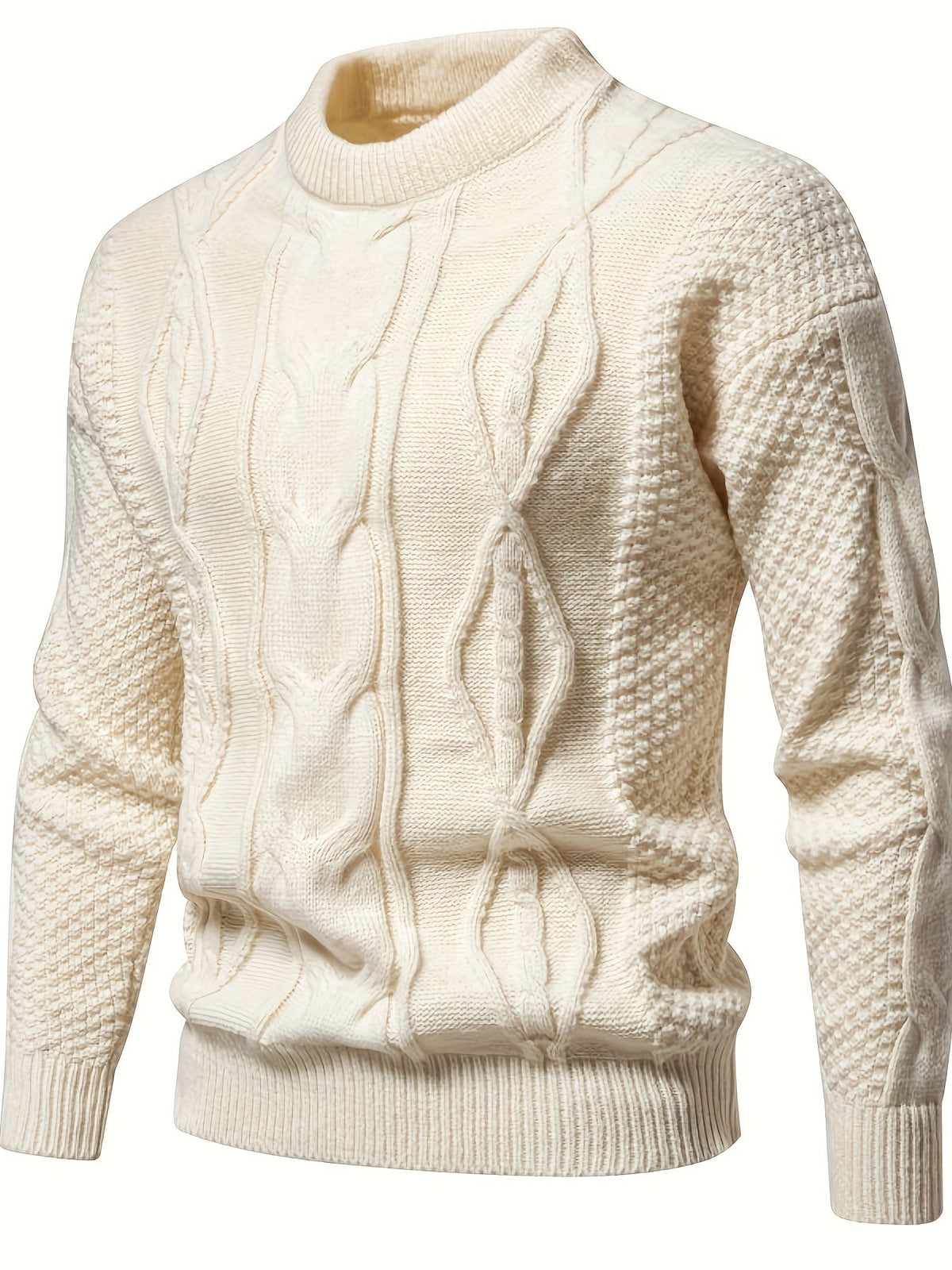 Men's Long Sleeve Crew Neck Cable Knitted Sweater