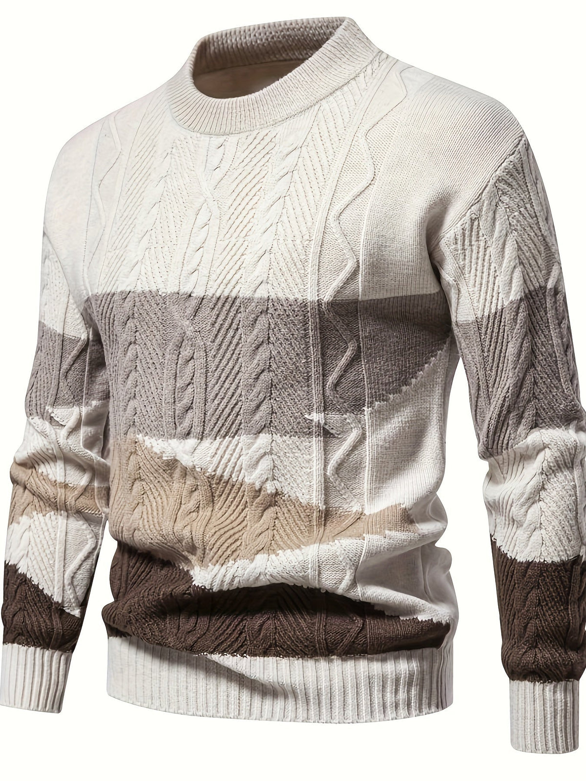 Men's Long Sleeve Crew Neck Color Block Knitted Sweater